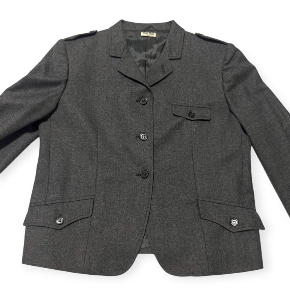 Miu Miu Gray Virgin Wool Blazer Jacket, Size 46it… - image 6